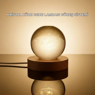 BUĞZ Kristal Gezegen Küre Ahşap Tabanlı USB Işıklı Gece Lambası