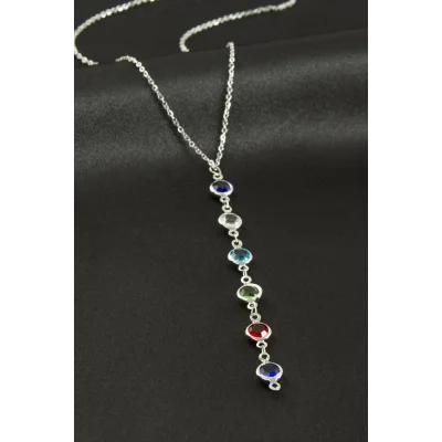  Kristal Taşlı Çelik Kolye