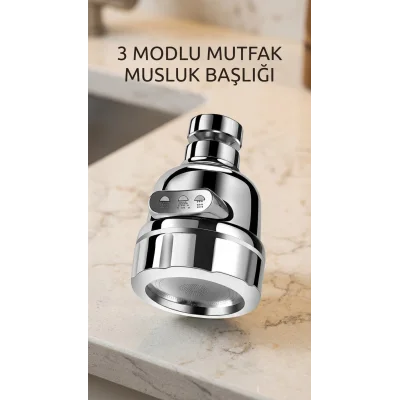 BUĞZ Krom Döner Musluk Ucu 3 Fonksiyonlu Su Tasarruflu Aparat Lavabo