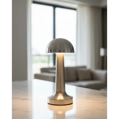 BUĞZ Krom Mantar Masa Lambası Dokunmatik 3 Renk LED Şarjlı Taşınabilir Gece Lambası