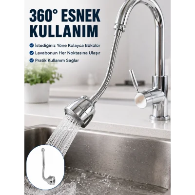 BUĞZ Krom Musluk Uzatma Aparatı  360° Dönebilen Su Tasarruflu Lavabo Fıskiyesi