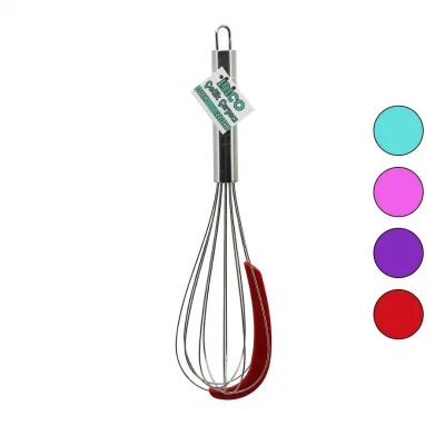 BUĞZ Krom Saplı Çelik Metal Çırpıcı - Renkli Silikon Kazıyıcılı - 30 cm
