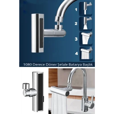  Krom Tasarruflu Şelale Musluk Başlığı 4 Modlu, Ayarlanabilir, Su Tasarrufu Sağlayan Pratik Başlık