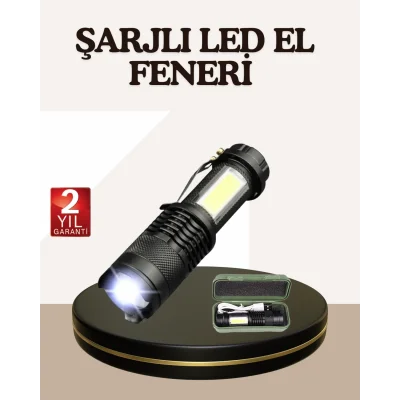  Küçük Boy Şarjlı LED El Feneri Taşınabilir Klipsli