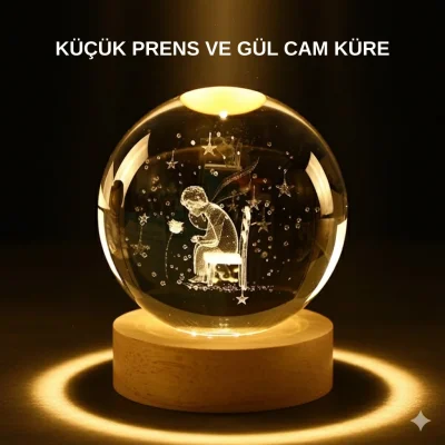 BUĞZ Küçük Prens Işıklı Küre Lamba Ahşap Taban Büyük Boy Hediyelik