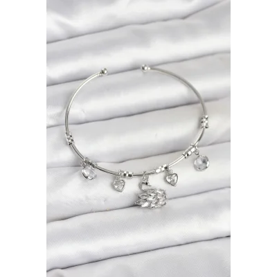 BUĞZ Kuğu Charmlı Gümüş Renk Kadın Bileklik