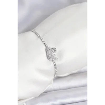 BUĞZ Kuğu Model Zirkon Taşlı Gümüş Renk Asansörlü Su Yolu Bileklik