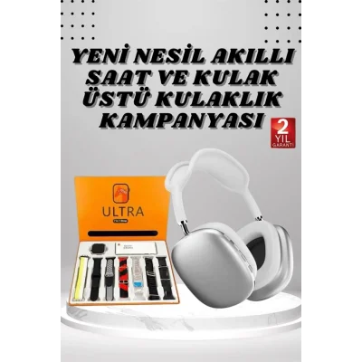 BUĞZ Kulak Üstü P9 Kablosuz Bluetooth Kulaklık ve 7 Kordonlu Akıllı Saat - BUĞZ