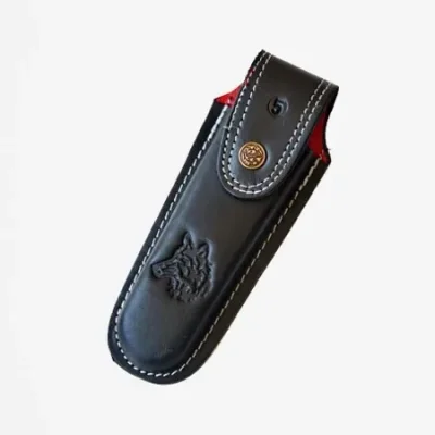  Kurt Figürlü Hakiki Deri Çakı Kılıfı No:2, 12 x 4 cm - Kemerlikli