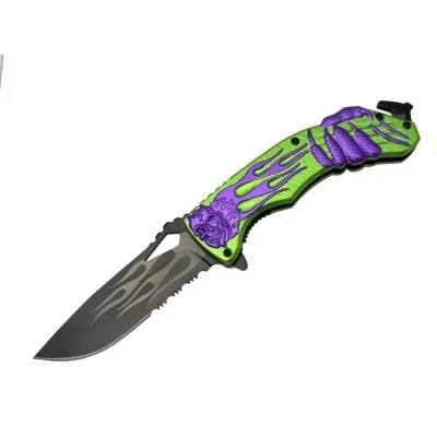 BUĞZ Eco Lounge Lanmark MX20B Testereli Outdoor Çakı 22 cm - Yeşil Metal Sap, Otomatik, İp kesme