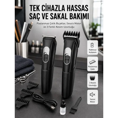 BUĞZ Lazer Epilasyon Öncesi Kısaltma Şarjlı Saç Sakal Tıraş Makinesi Ense Kesme Makinesi