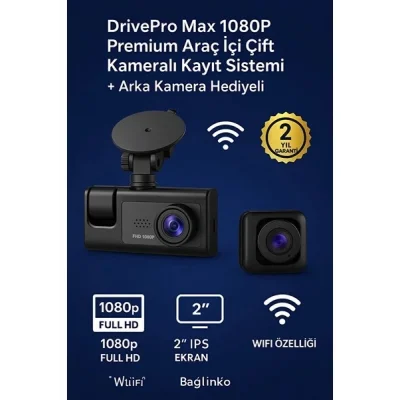 BUĞZ LCD Ekranlı 1080p 3 Kameralı Araç İçi Kamera Geri Görüş Destekli Gece Görüşlü G Sensörlü