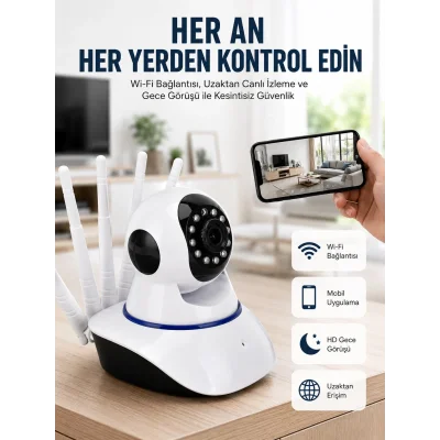 BUĞZ LED Aydınlatmalı 5 Antenli Motorlu 1080P Wifi Kamera Sensörlü Yeni Nesil