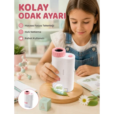 BUĞZ LED Aydınlatmalı Taşınabilir Mikroskop 80X-200X Ayarlanabilir Büyütme Özellikli