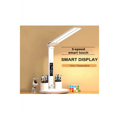 BUĞZ Led Dokunmatik Katlanabilir Masa Lambası Takvim Sıcaklık Saat Şarjlı Masa Lambası