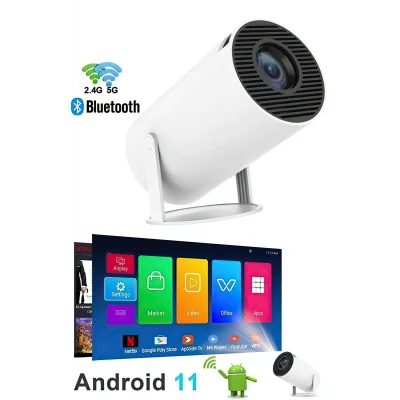 BUĞZ LED FULL HD projeksiyon cihazı 2160x1440 çözünürlük WiFi Bluetooth USB HDMI beyaz