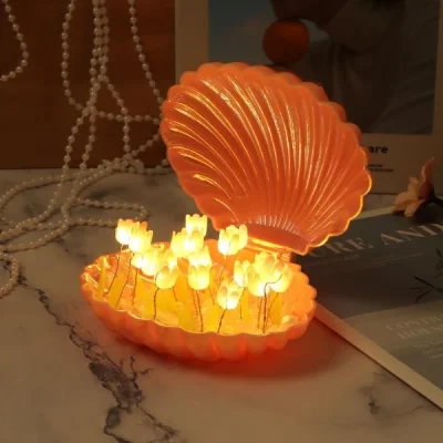  LED Işıklı Kendin Yap Deniz Kabuğu Tasarımlı Lale Lamba