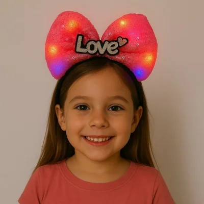 BUĞZ LED Işıklı Love Yazılı Fuşya Fiyonk Taç – Kız Çocuk Parti Tacı