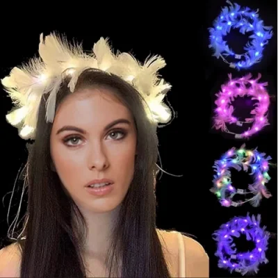  Led Işıklı RGB 3 Fonksiyonlu Otrişli Parti Tacı Beyaz Renk