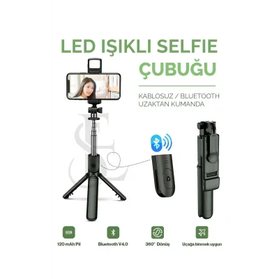 BUĞZ Led Işıklı Selfie Çubuğu Bluetooth Kumandalı Kablosuz Tripot Selfie Monopod Selfie Stick SİYAH
