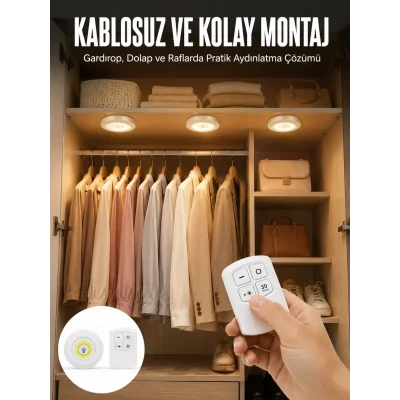 BUĞZ Led Lamba 3lü Uzaktan Kumandalı Yapışkanlı Beyaz Işık (Kopya)