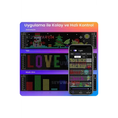 BUĞZ Led Panel Cama Yapışan Telefon Kontrollü Led Ekran Panel 16*64 Led Sayısı - Lisinya