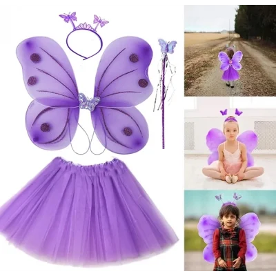 BUĞZ Lila Mor Kelebek Kostümü - Lila Mor Kelebek Kostüm Aksesuar Seti 4 Parça