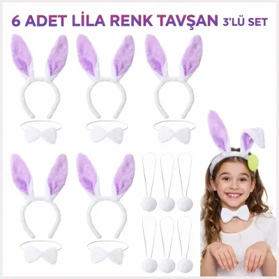 BUĞZ Lila Tavşan Sahne Seti 639lı Set Taç Papyon Kuyruk