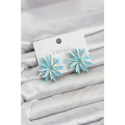 BUĞZ Lotus Model Buz Mavisi Renk Kristal Taşlı Kadın Küpe