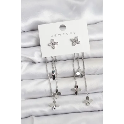 BUĞZ Lotus Model Gümüş Renk Pirinç Sallantılı Kadın Küpe