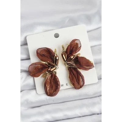 BUĞZ Lotus Model Kahverengi Renk Tüllü Kadın Küpe