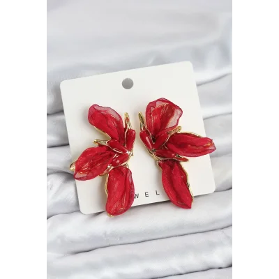 BUĞZ Lotus Model Kırmızı Renk Tüllü Kadın Küpe