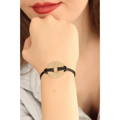 BUĞZ LOVE (Aşık) Siyah Deri İpli Unisex Mood Bileklik