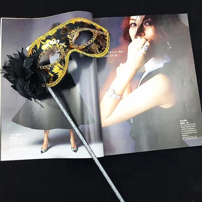 BUĞZ Lüks Taşlı Saplı Maskeli Balo Maskesi Siyah Renk 35 Cm