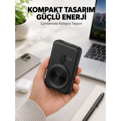 BUĞZ Manyetik Kablosuz Powerbank 22.5W Hızlı Şarj LCD Göstergeli Yeni Nesil