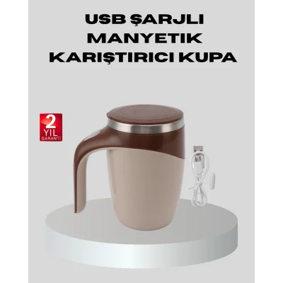 BUĞZ Manyetik Karıştırıcı Kupa USB Şarjlı Otomatik Karıştırma Çift Katmanlı