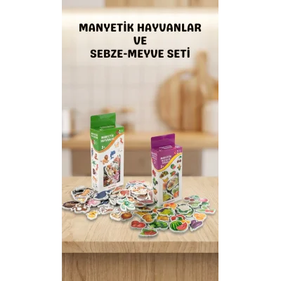 BUĞZ Manyetik Mıknatıslı Eğitici Hayvan ve Sebze Meyve Oyuncak Seti 56 Parça