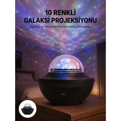 BUĞZ Masa ve Gece Lambası Renkli Projektör Işıklı Disko Topu Bluetooth Hoparlör
