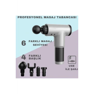 BUĞZ Masaj Tabancası 4 Başlıklı Sporcu Masaj Aleti 6 Kademeli Boyun Bel Sırt Bacak Ayak Masajı