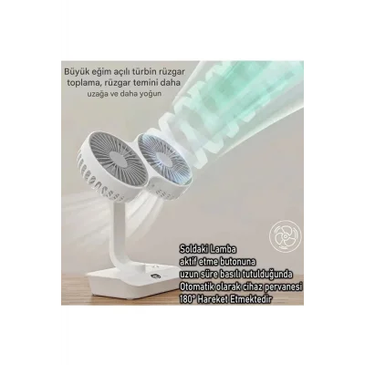 BUĞZ Masaüstü Dijital Ekranlı Çift Fanlı Led Işıklı Soğutucu Fan Ev Ofis Şarjlı Vantilatör - Lisinya
