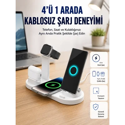 BUĞZ Masaüstü Düzenleyici 4’ü 1 Arada Kablosuz Şarj Aksesuarı Yeni Nesil