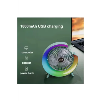 BUĞZ Masaüstü Vantilatör Usb Şarjlı Rgb Led Işıklı 3 Kademeli 180° Ayarlanabilir Soğutucu Fan Yeşil - Lisinya