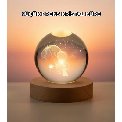 BUĞZ Masif Ahşap Standlı 3D Küçük Prens Kristal Top USB Gece Lambası Sıcak Işık