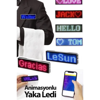 BUĞZ Matrix Kayan Led Yaka Rozeti Mobil Kontrollü Dijital Etiket 9×3cm