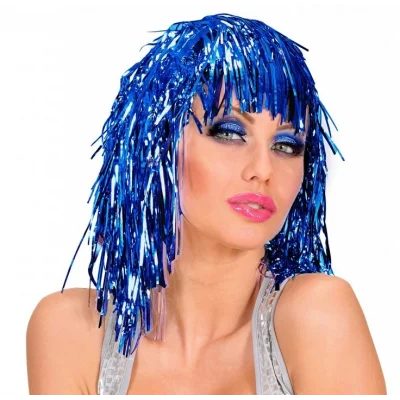 BUĞZ Mavi Işıltılı Metalize Parti Peruğu