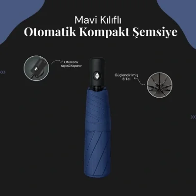 BUĞZ Mavi Kılıflı Otomatik Kompakt Şemsiye