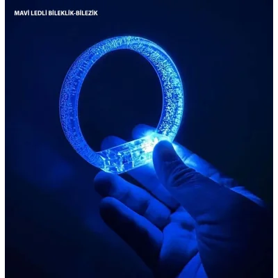 BUĞZ Mavi Led Işıklı Baskı Yapılabilen Pilli Bileklik Bilezik 1,5 Cm Genişlik