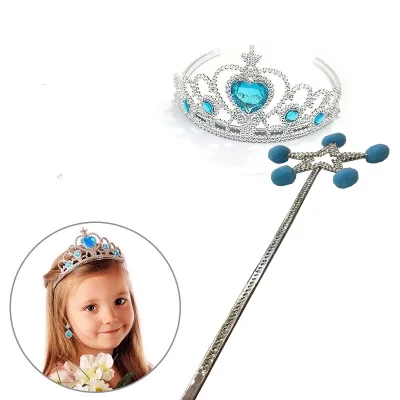  Mavi Ponponlu Karlar Ülkesi Elsa Asası ve Mavi Kalp Taşlı Elsa Tacı