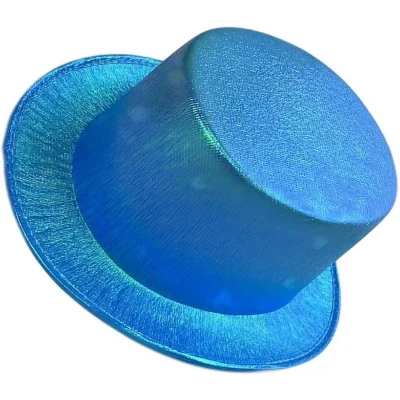  Mavi Renk Işıltılı Hologram Kumaş Kaplama Fötr Silindir Şapka Yetişkin Boy