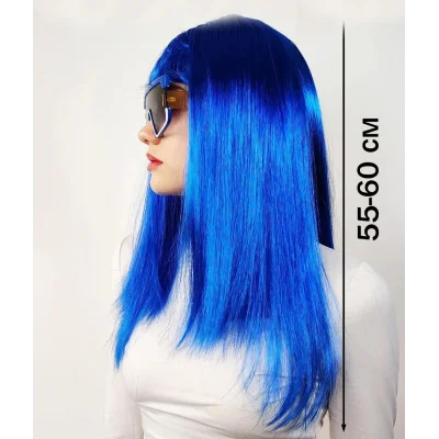 BUĞZ Mavi Renk Uzun Parti Peruğu - BUĞZ